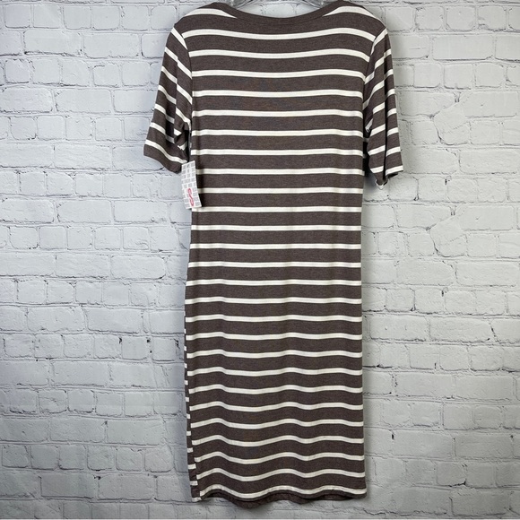 LULAROE Julia brown white striped short sleeve soft lightweight dress NEW size S - Picture 3 of 12
